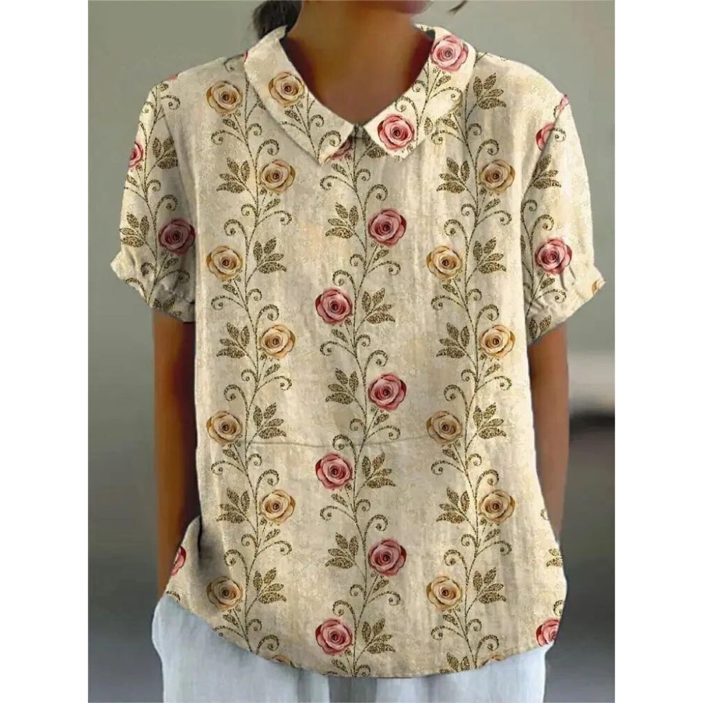 Women’s Vintage Floral Button-Up Blouse