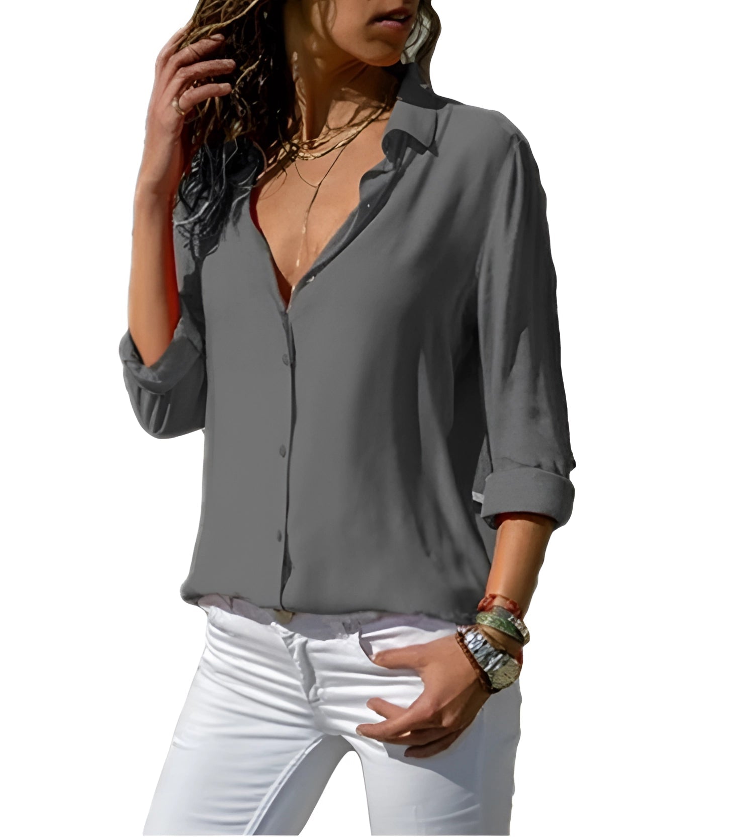 Women’s Elegant Button-Up Blouse with Classic Collar