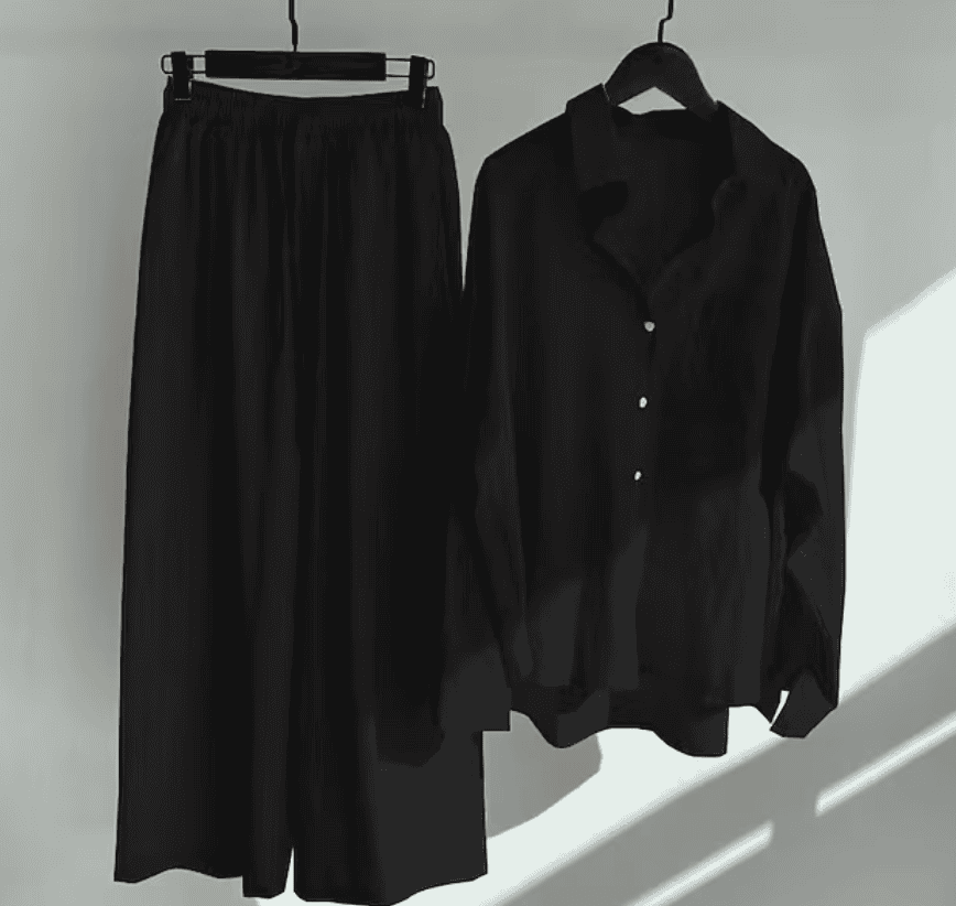 Women’s Relaxed Two-Piece Set with Button-Up Shirt and Wide Leg Pants