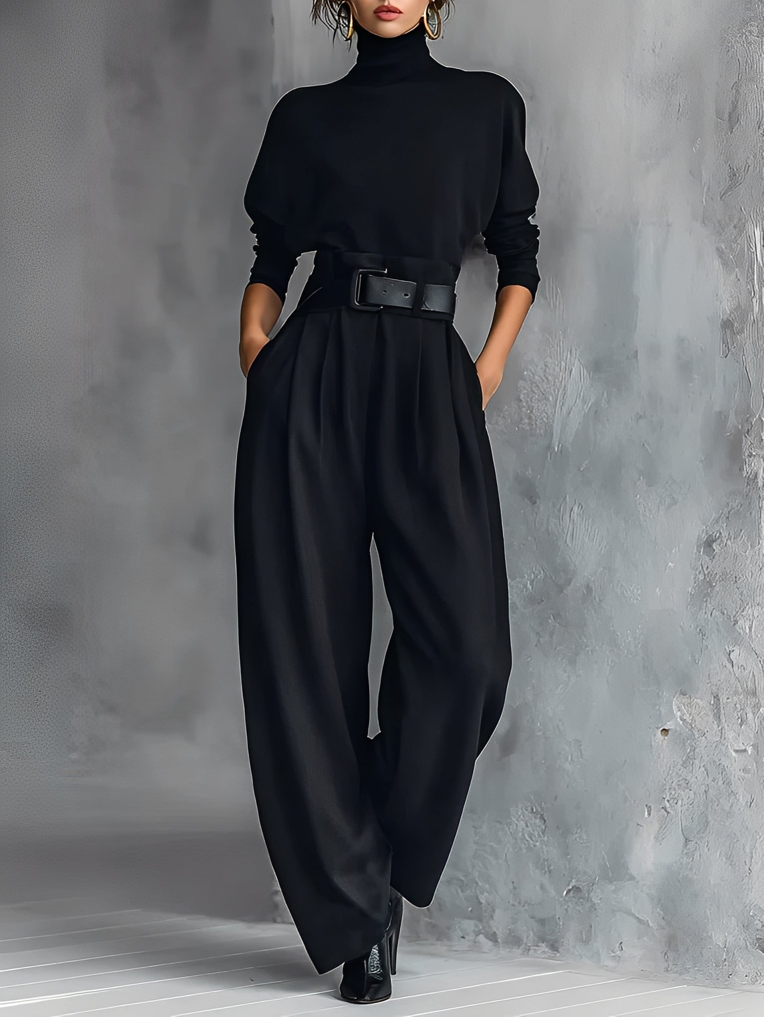 Women's Trousers | Wide High-Waisted Pants with Belt