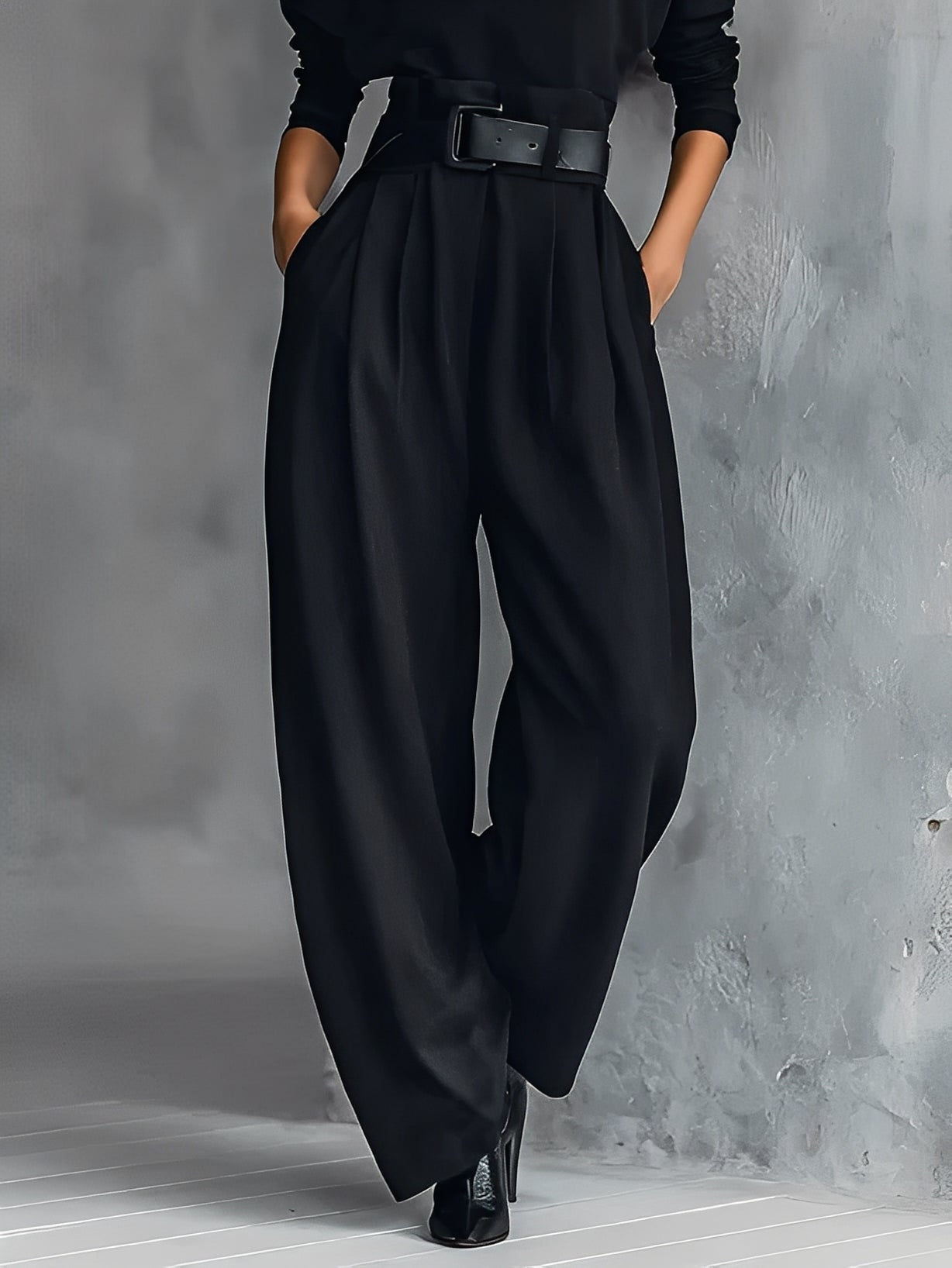 Women's Trousers | Wide High-Waisted Pants with Belt