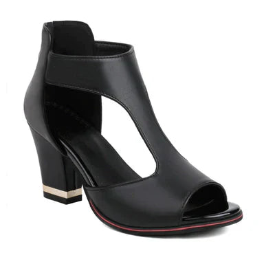 Women’s Peep Toe Block Heel Sandals with Cutout Design