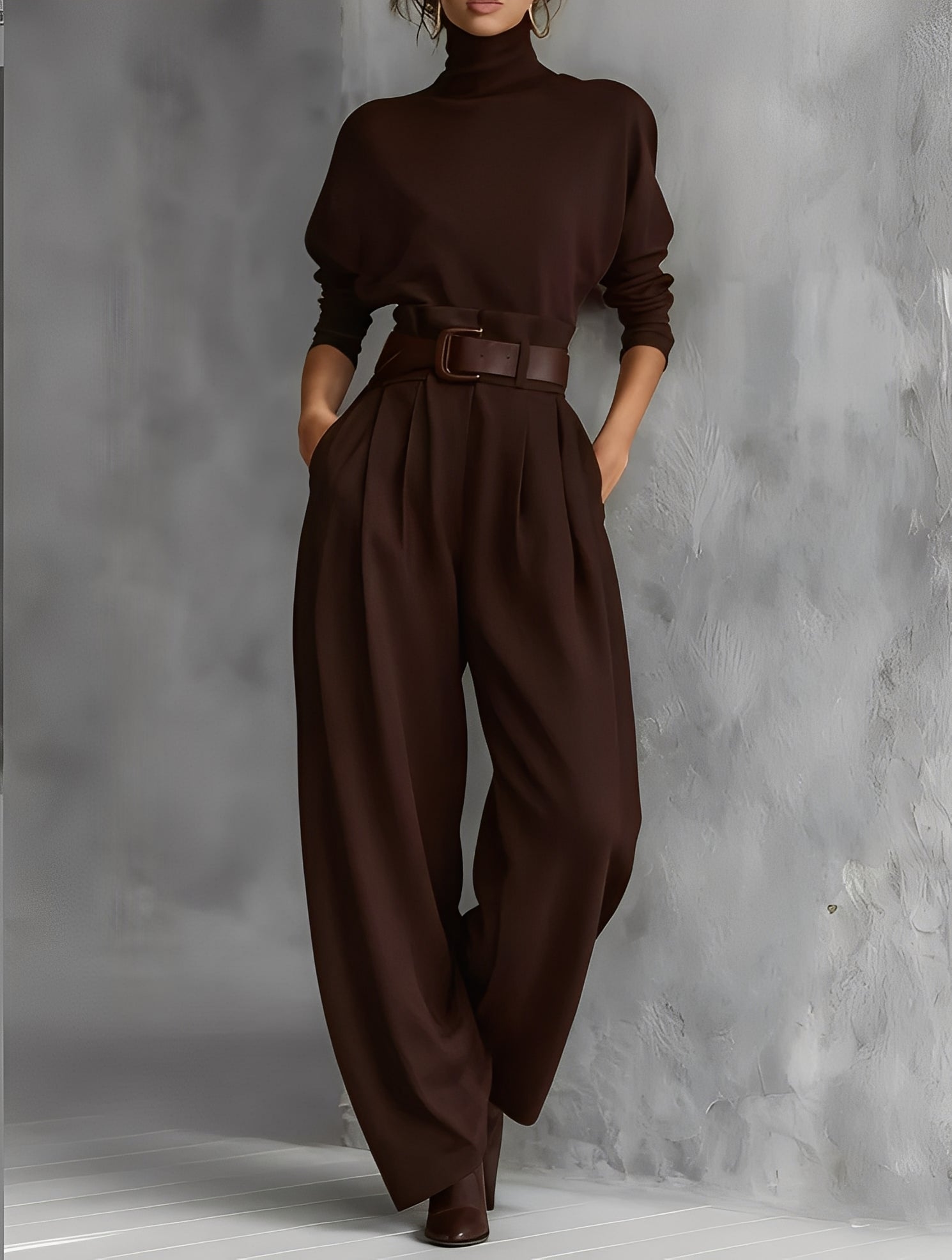 Women's Trousers | Wide High-Waisted Pants with Belt