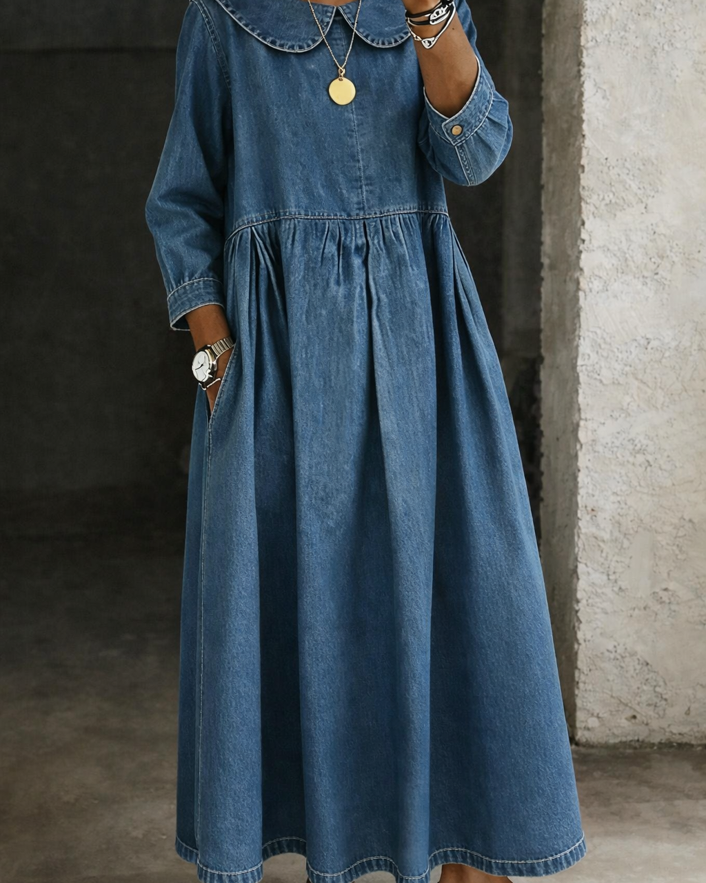 Clara | Peter Pan Collar Denim Dress