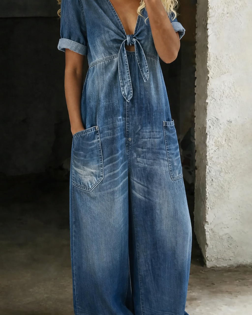 Maya | V Neck Short Sleeve Jumpsuit