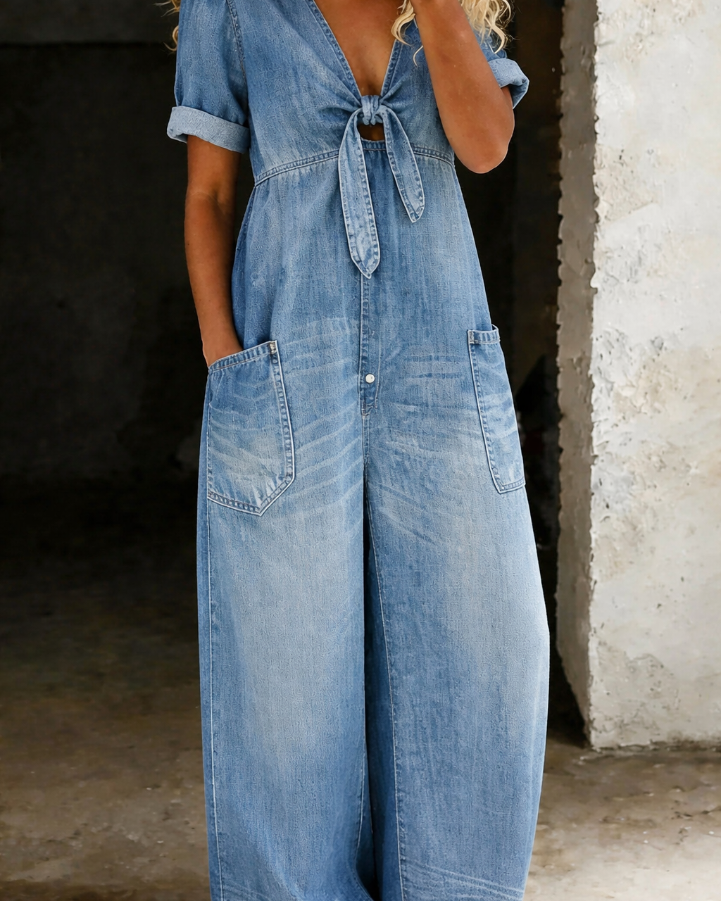 Maya | V Neck Short Sleeve Jumpsuit