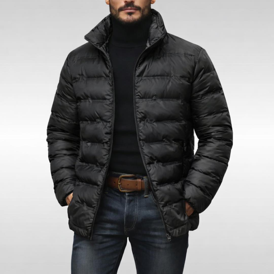 Men's Quilted Jacket with Zipper and High Collar