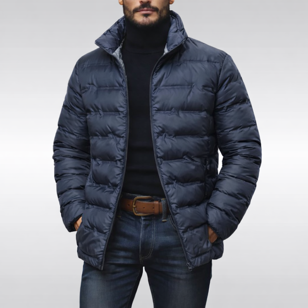 Men's Quilted Jacket with Zipper and High Collar