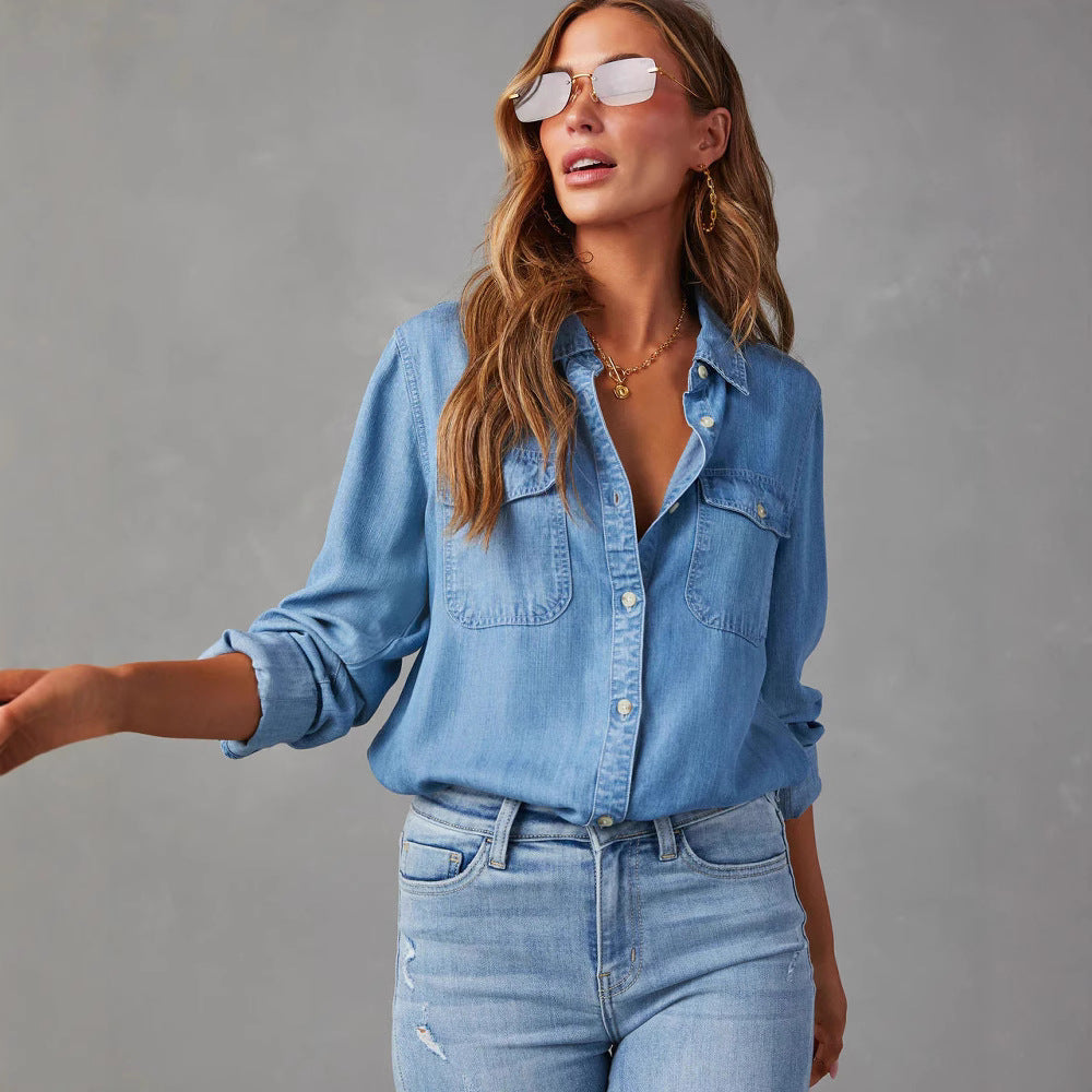 Women’s Denim Shirt with Chest Pockets – Casual Style and Relaxed Comfort