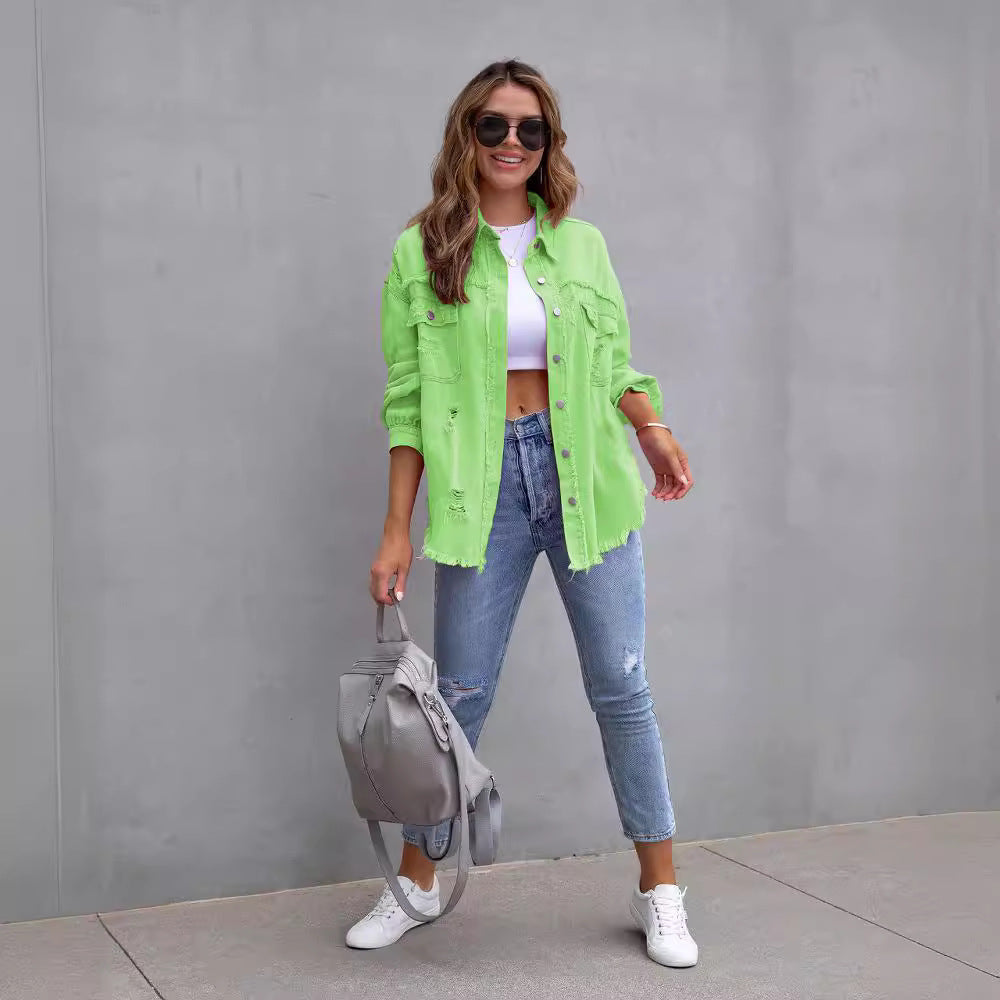 Women's Oversized Denim Jacket – Trendy Transitional Jacket with Distressed Look
