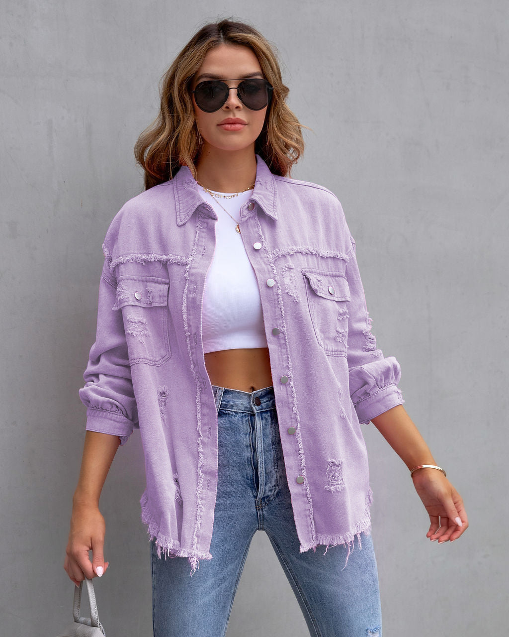 Women's Oversized Denim Jacket – Trendy Transitional Jacket with Distressed Look