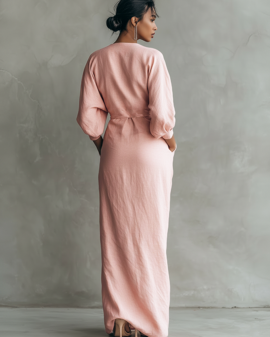 Emma™ | Pink Linen Blend V-Neck Maxi Dress