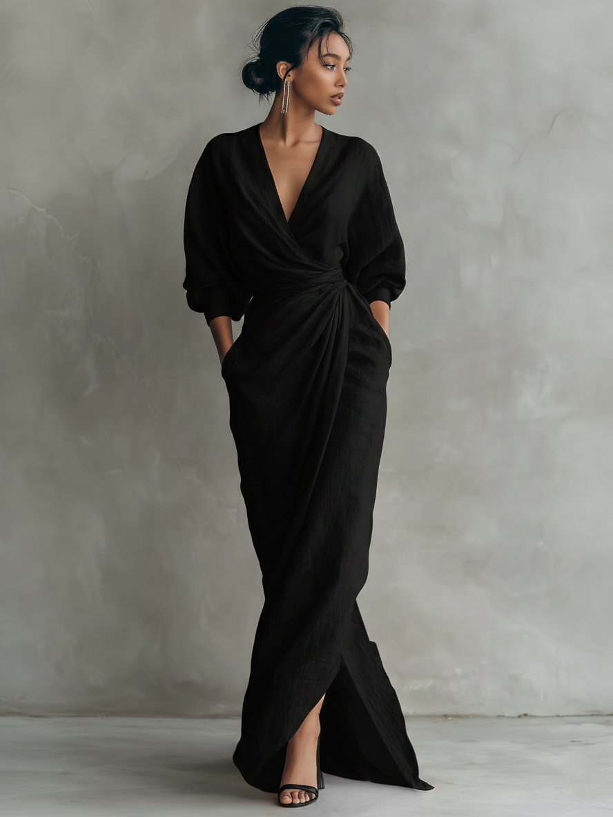 Emma™ | Pink Linen Blend V-Neck Maxi Dress