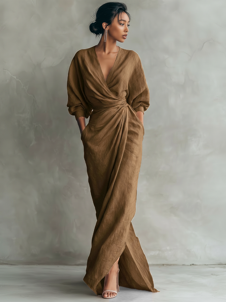Emma™ | Pink Linen Blend V-Neck Maxi Dress