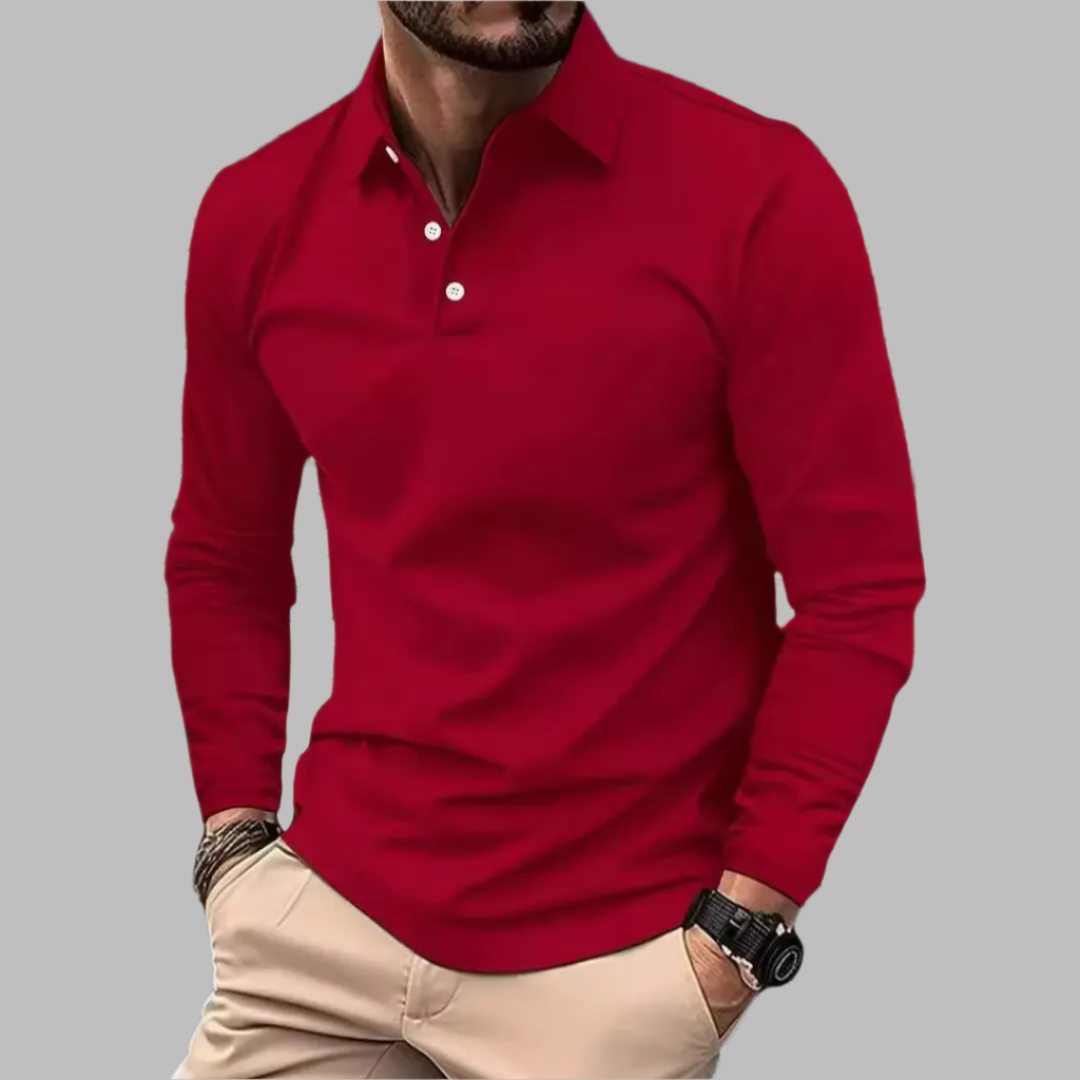 Long Sleeve Polo Shirt for Men – Stylish Casual Shirt with Button Placket