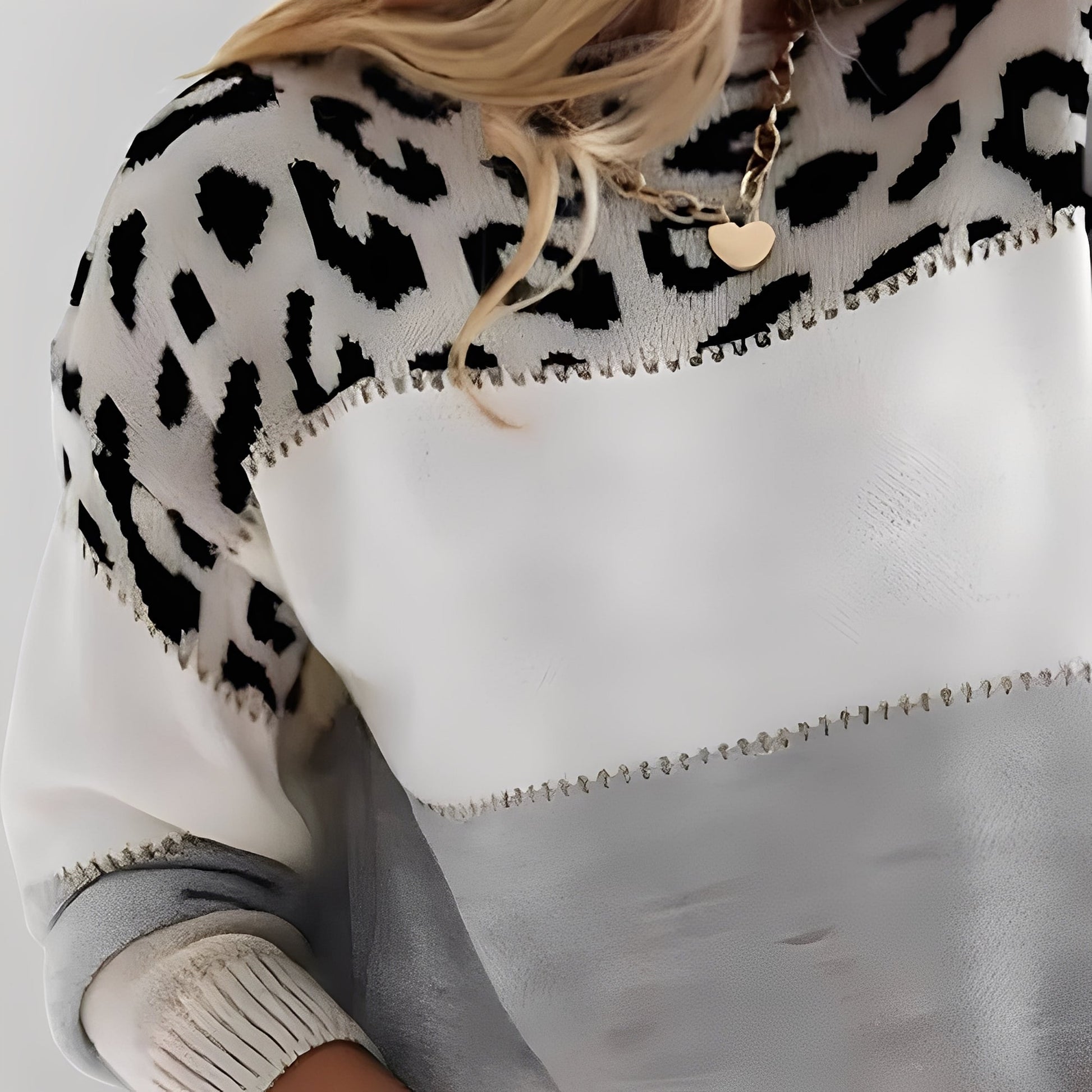 Women's Sweaters | Sweater with Leopard Pattern and Contrasting Panels