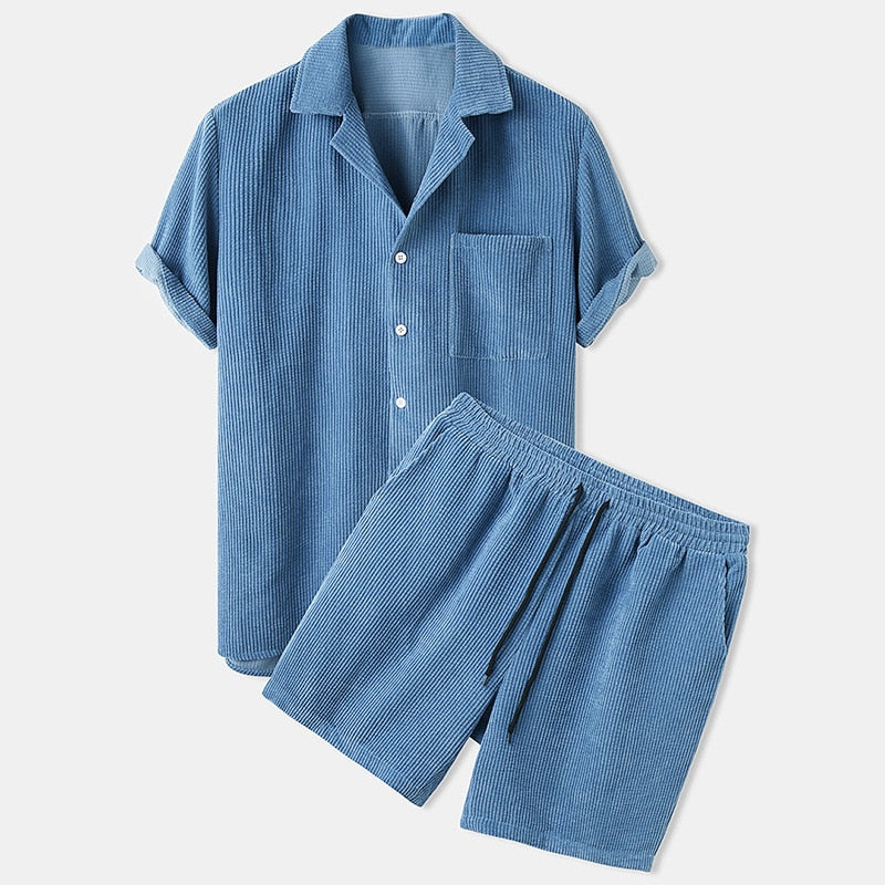 Ribbed Men’s Set – Shirt & Shorts, Breezy Comfort