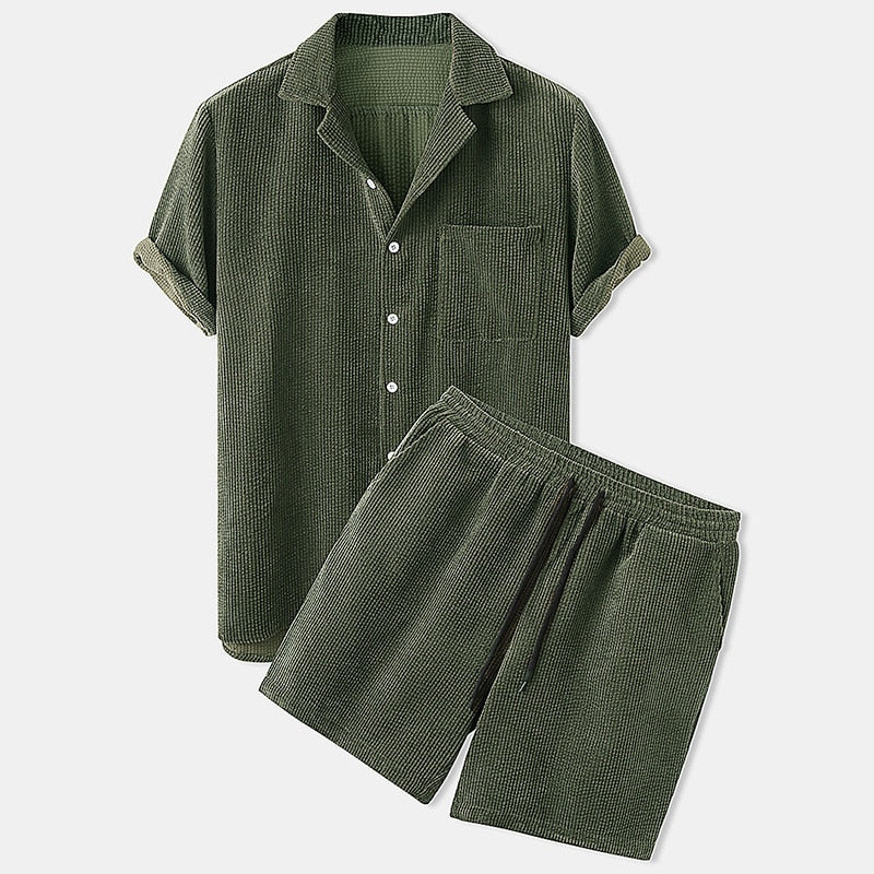 Ribbed Men’s Set – Shirt & Shorts, Breezy Comfort