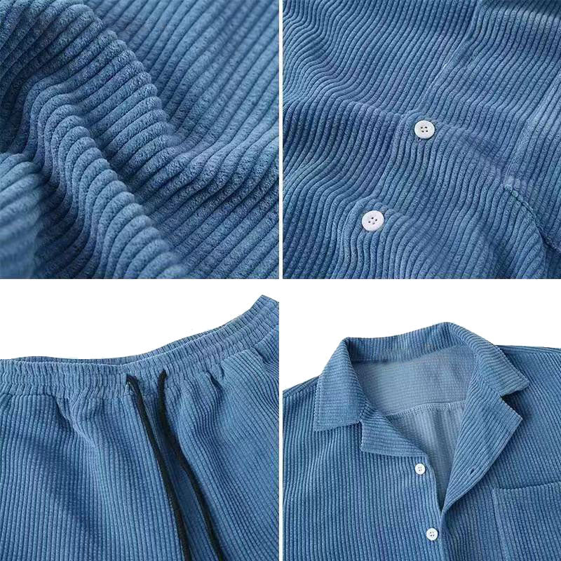 Ribbed Men’s Set – Shirt & Shorts, Breezy Comfort