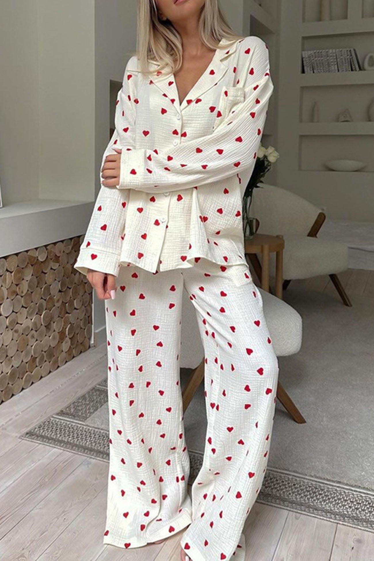 Soft Pajama Set with Heart Pattern for Cozy Evenings