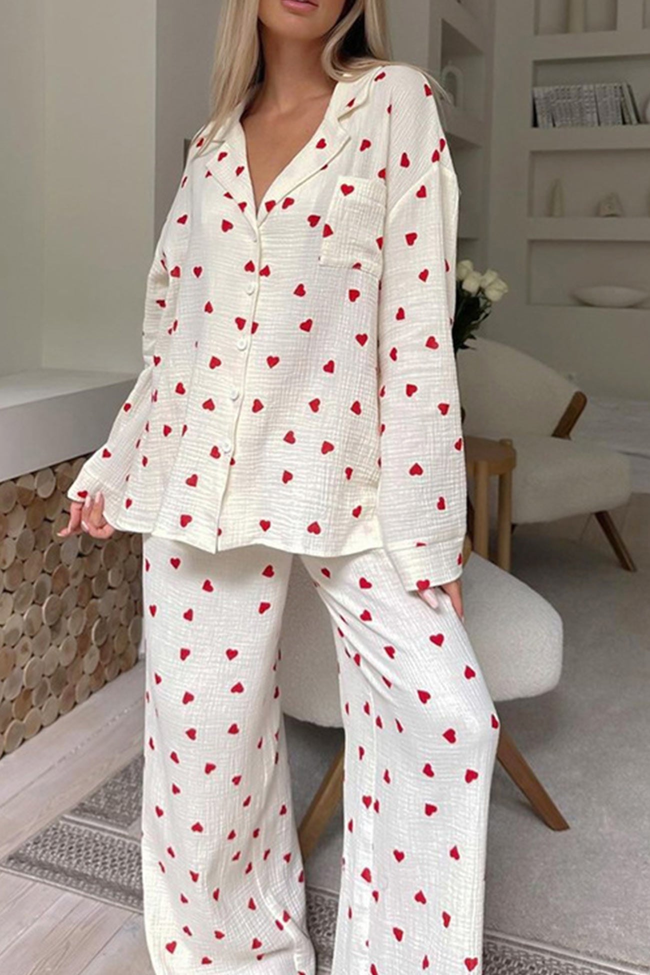 Women’s Two-Piece Lounge Set with Button Shirt and Pants