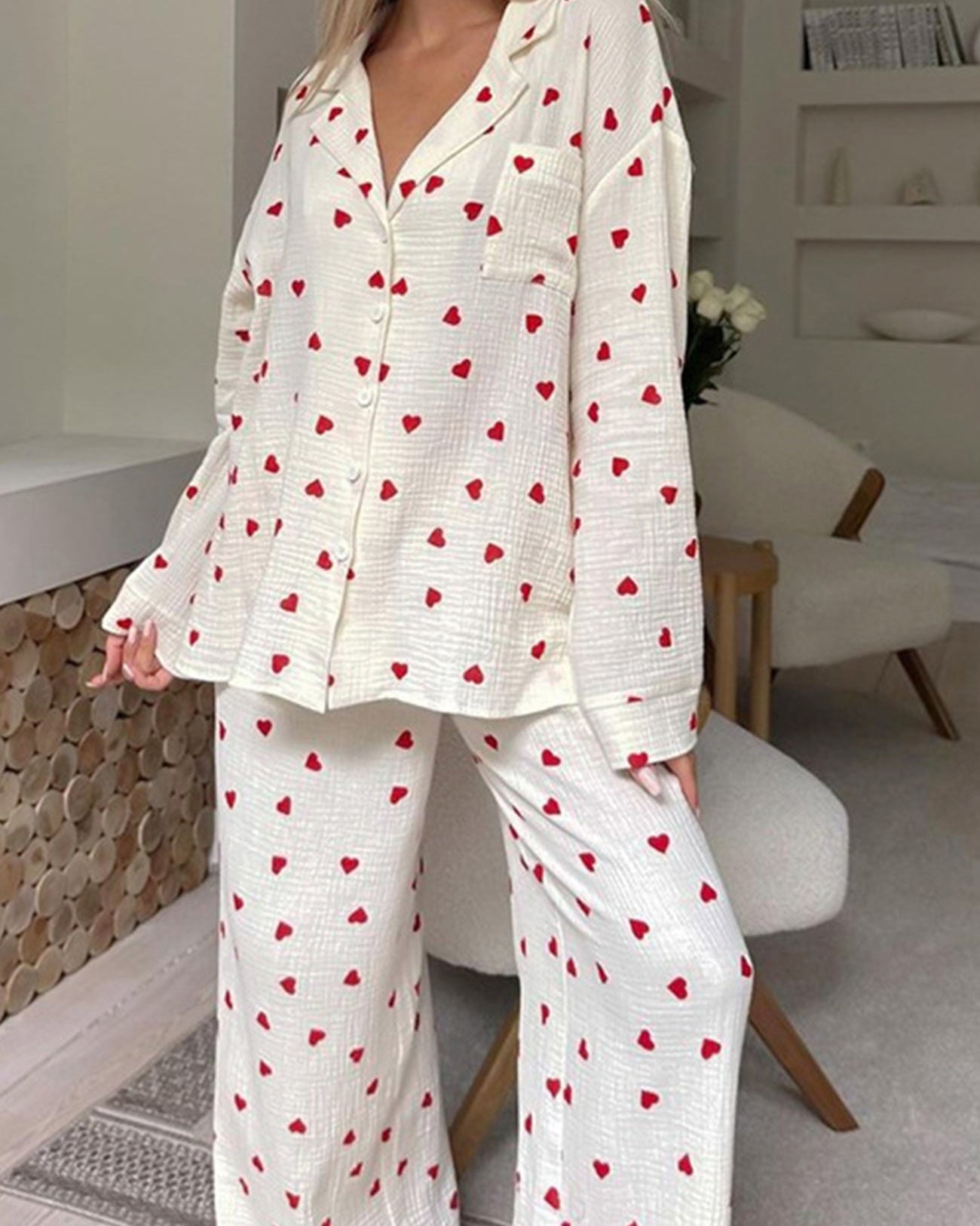Soft Pajama Set with Heart Pattern for Cozy Evenings