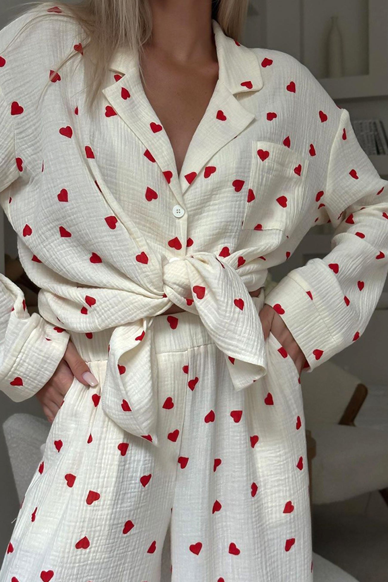 Soft Pajama Set with Heart Pattern for Cozy Evenings