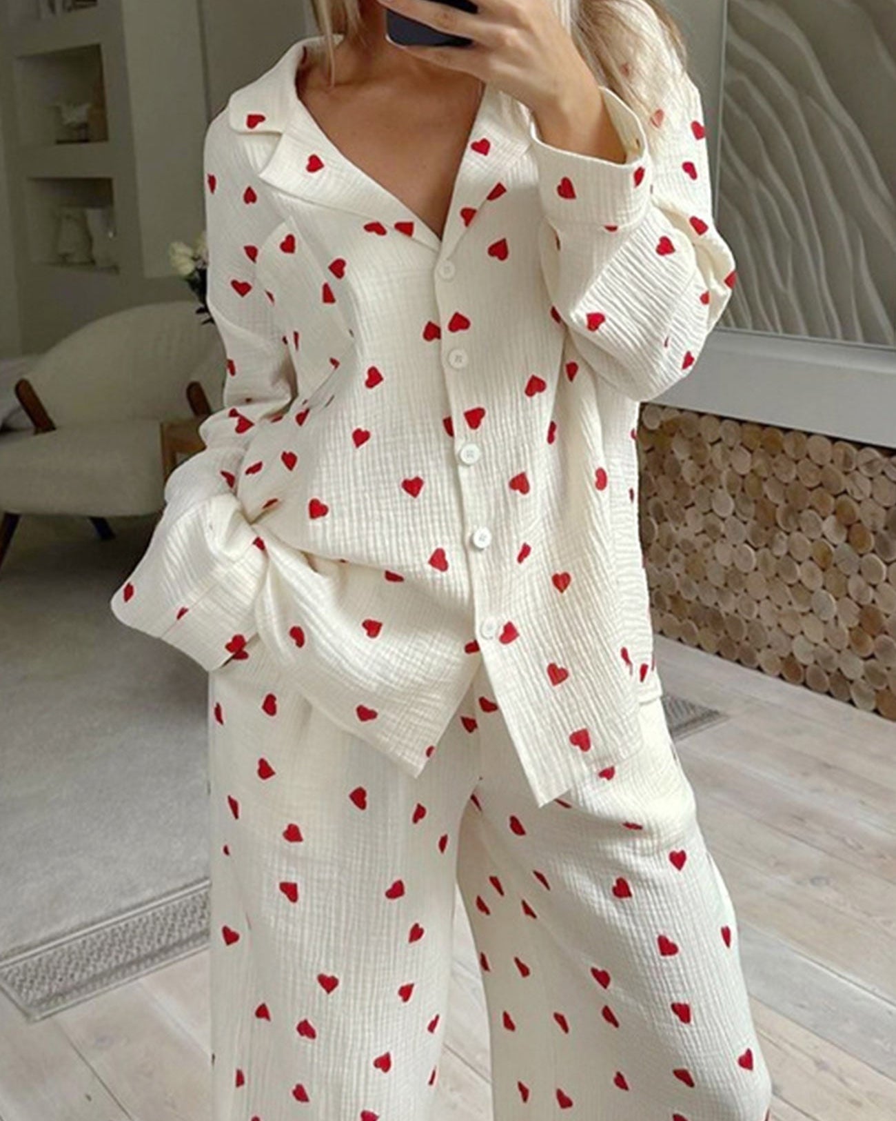 Women’s Two-Piece Lounge Set with Button Shirt and Pants