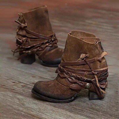 Women’s Vintage Style Ankle Boots with Decorative Straps