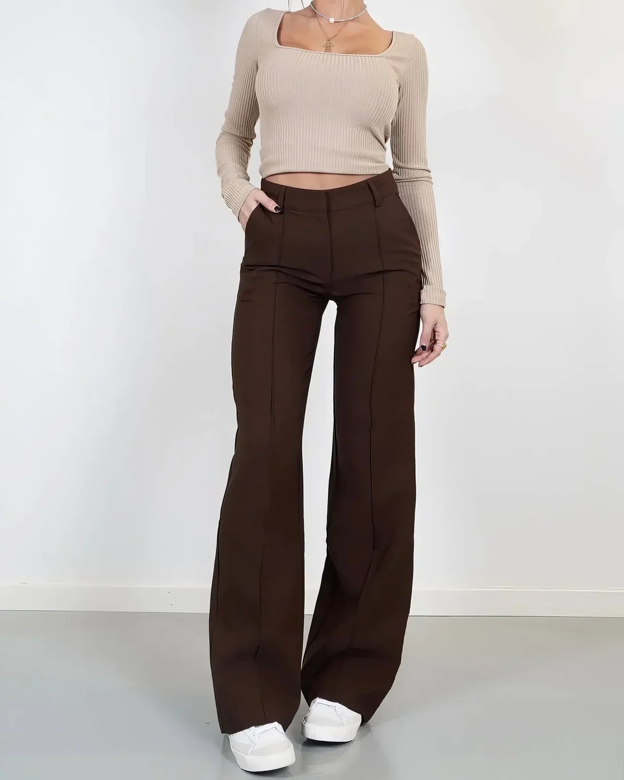 Women's Wide Leg Trousers - High Waist Tailored Seam Detail Palazzo Pants