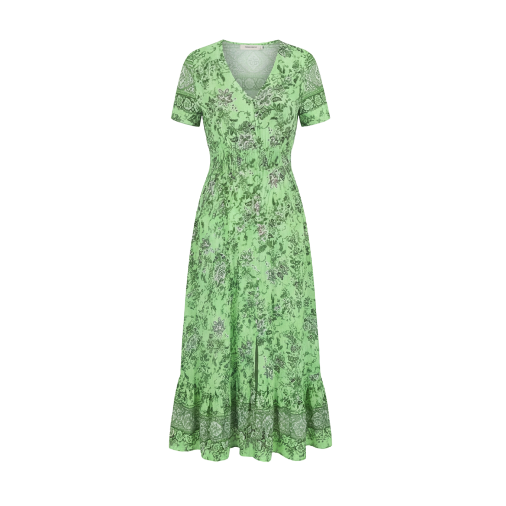 Women's Maxi Floral Dress with V-Neck and Short Sleeves