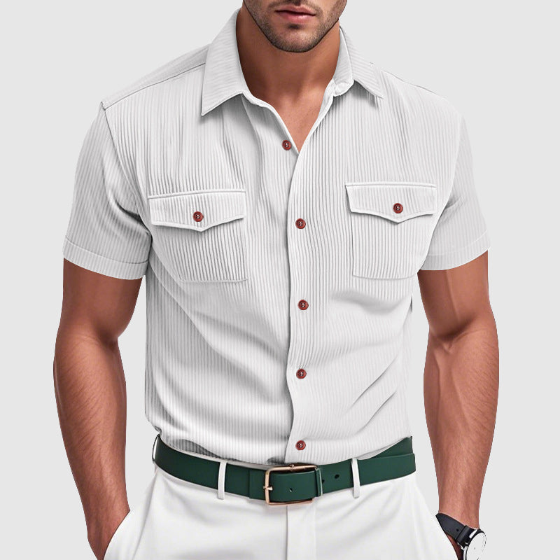 Men’s Short Sleeve Button-Up Shirt with Dual Chest Pockets