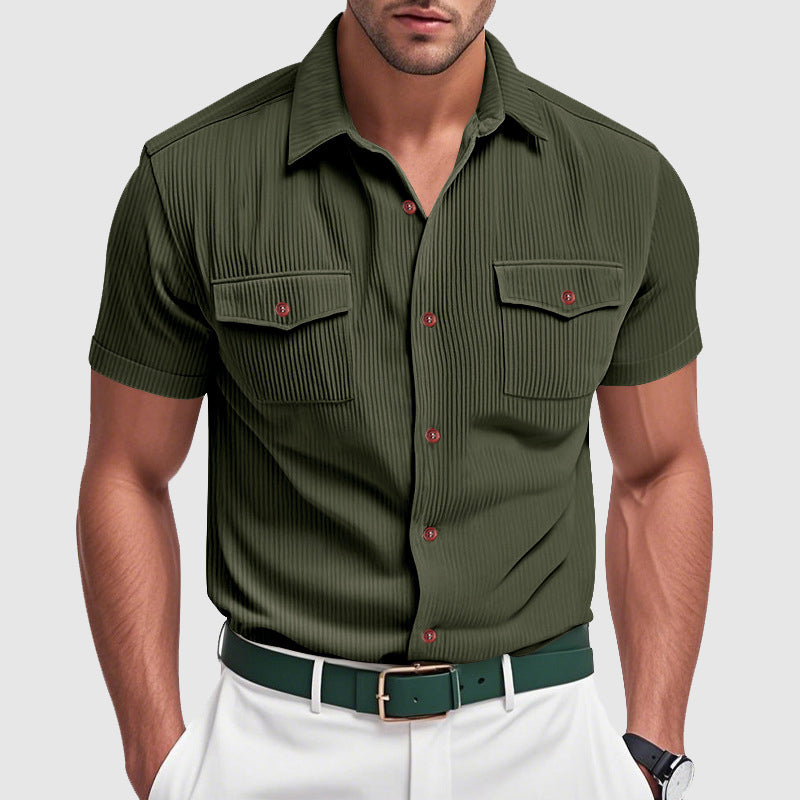 Men’s Short Sleeve Button-Up Shirt with Dual Chest Pockets