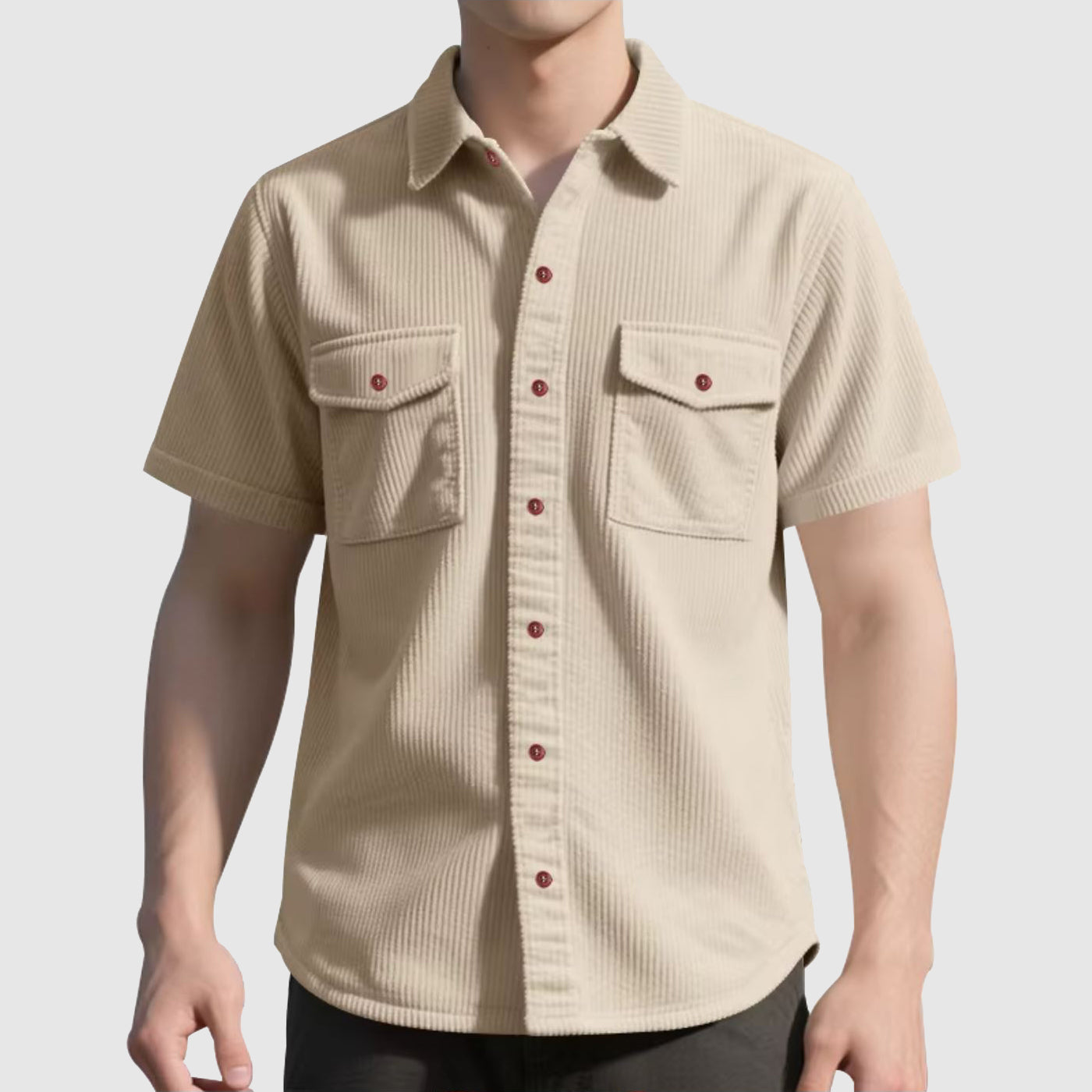 Men’s Short Sleeve Button-Up Shirt with Dual Chest Pockets