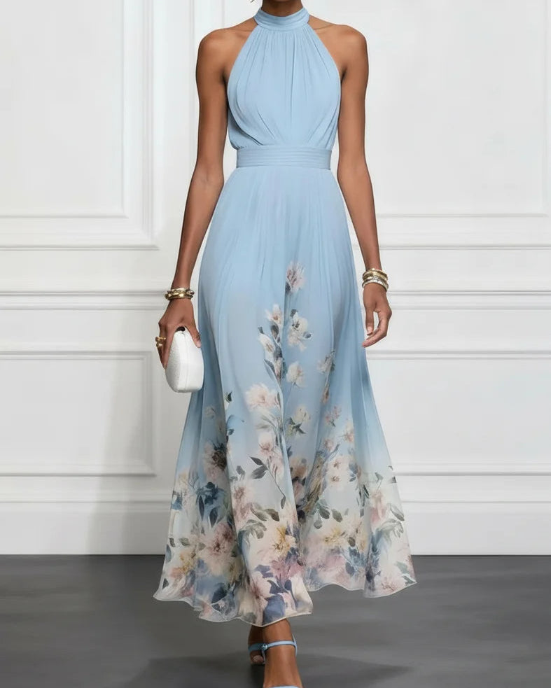 Rosalyn | Blue Floral Halter Maxi Dress