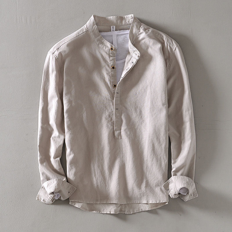 Men’s Casual Linen Henley Shirt with Long Sleeves