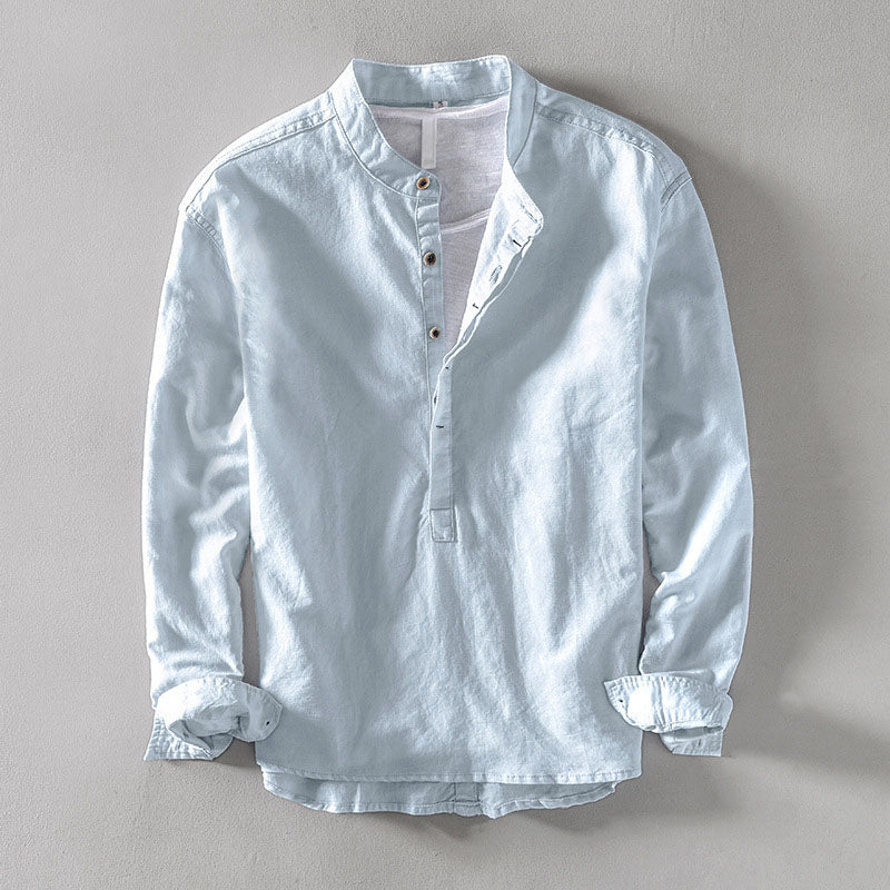 Men’s Casual Linen Henley Shirt with Long Sleeves