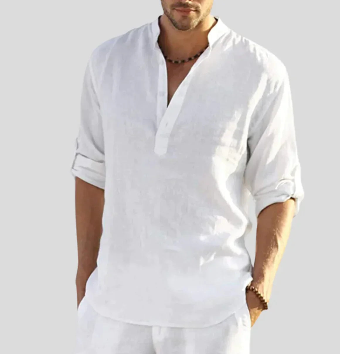Lightweight Long-Sleeve Summer Shirt with Stand-Up Collar
