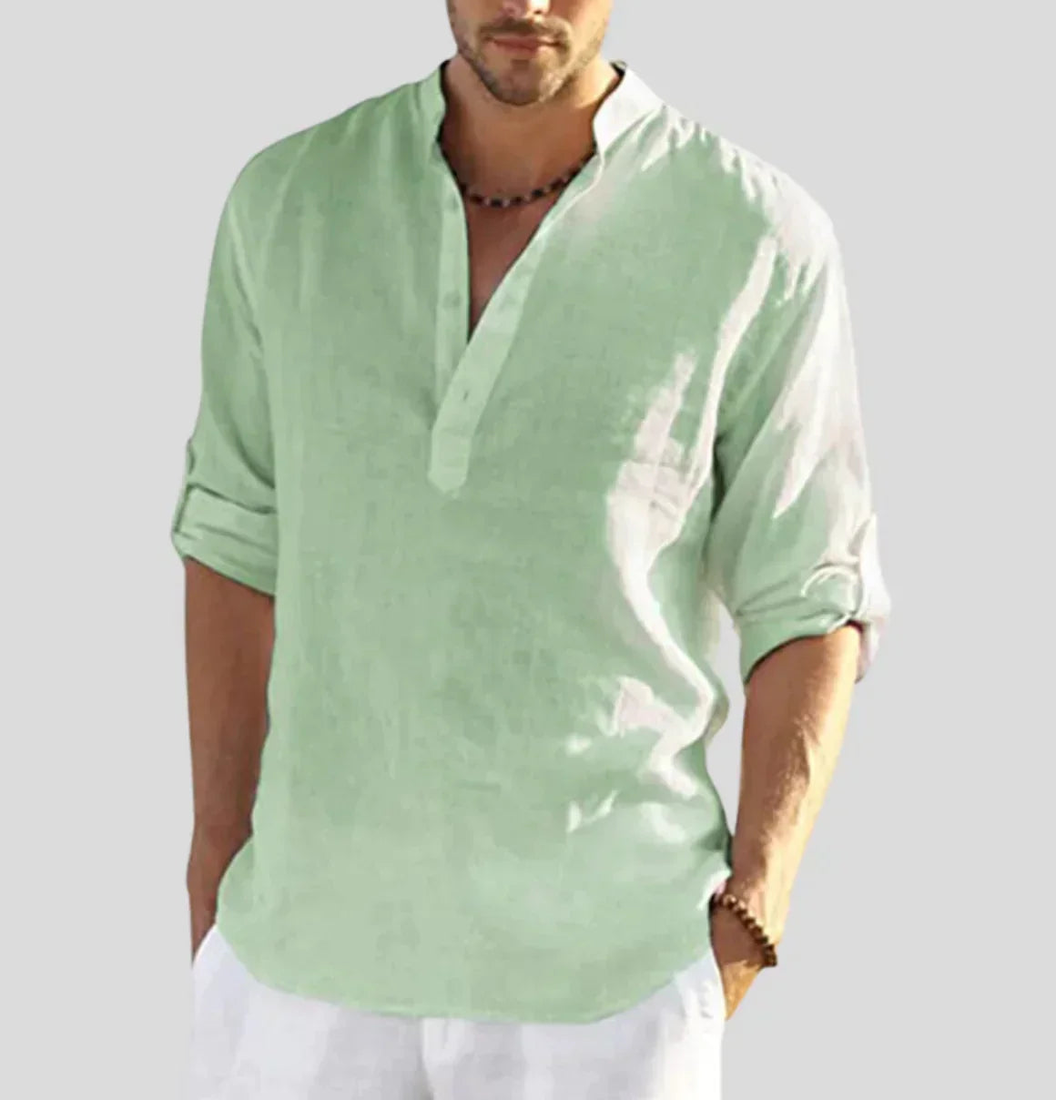 Lightweight Long-Sleeve Summer Shirt with Stand-Up Collar