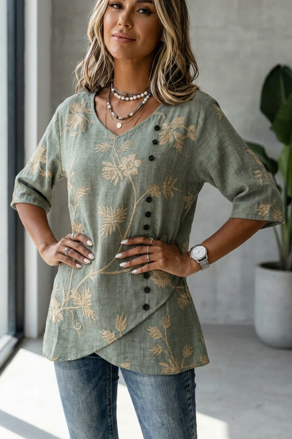 Vintage Floral Print Blouse