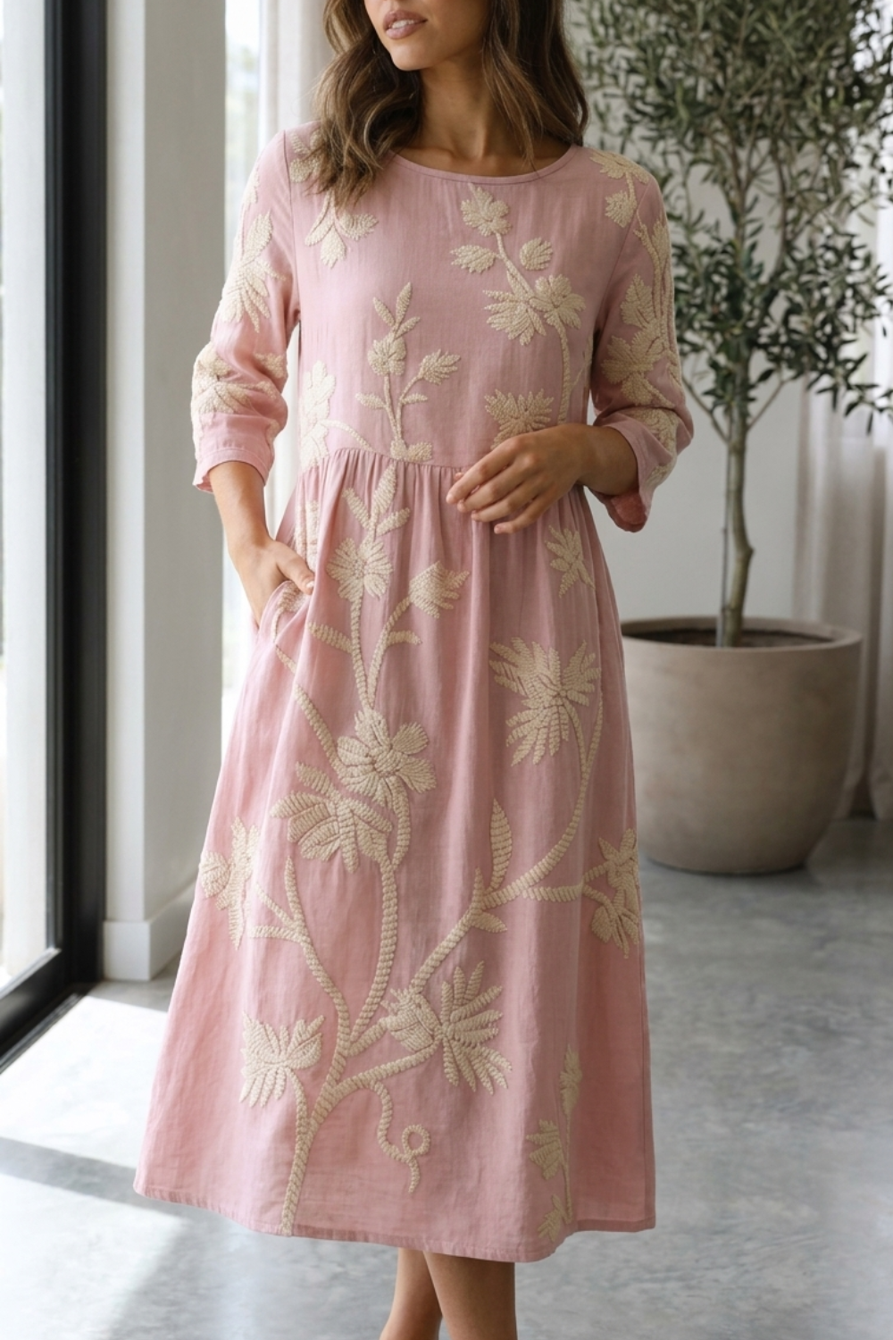 Phoebe | Plant & Flower Print Midi Dress