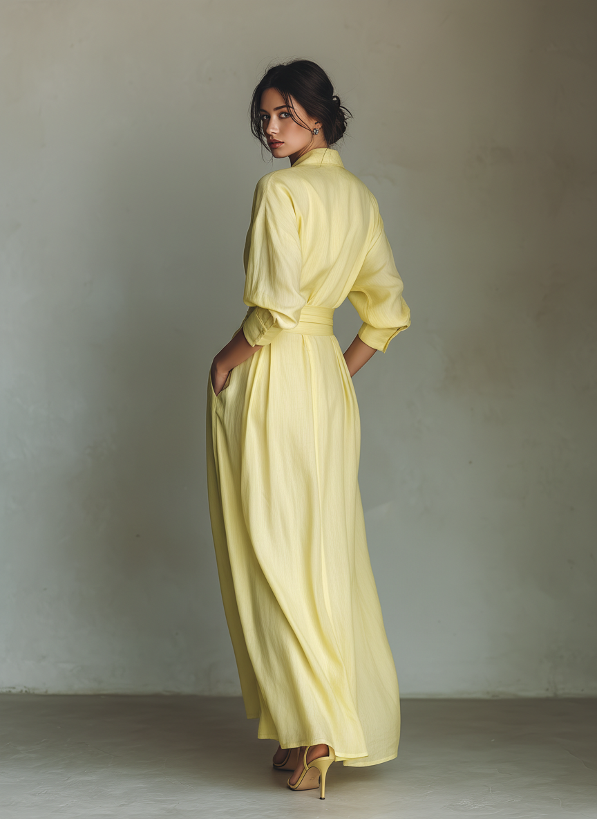 Lily™ | Lemon Tie-Belt Maxi Shirt Dress