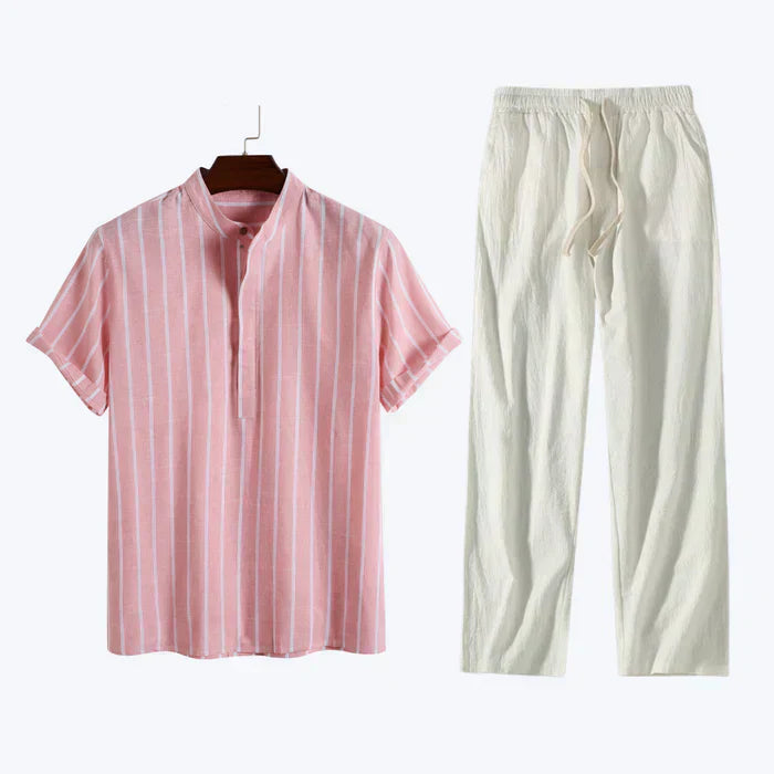 Striped Men’s Set – Stand-Up Collar & Breathable Fit