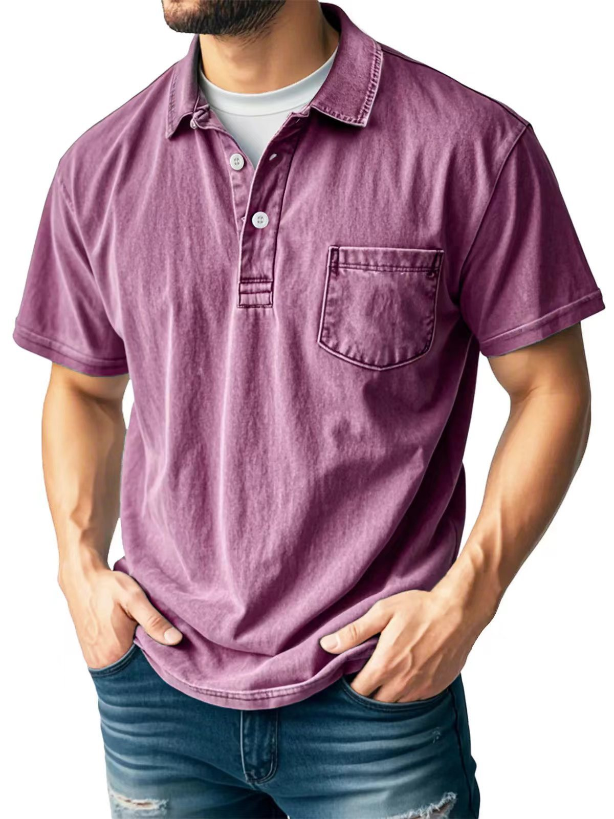 Vintage Polo Shirt with Chest Pocket – Casual Men's Style