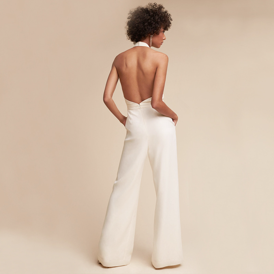 Women's Jumpsuit with Deep V-Neck – Elegant Sleeveless Overall with Wide Legs