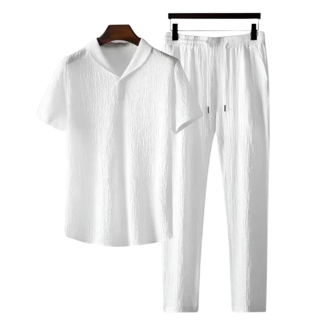 Men’s Two-Piece Set – Collared & Breathable Textured Fabric