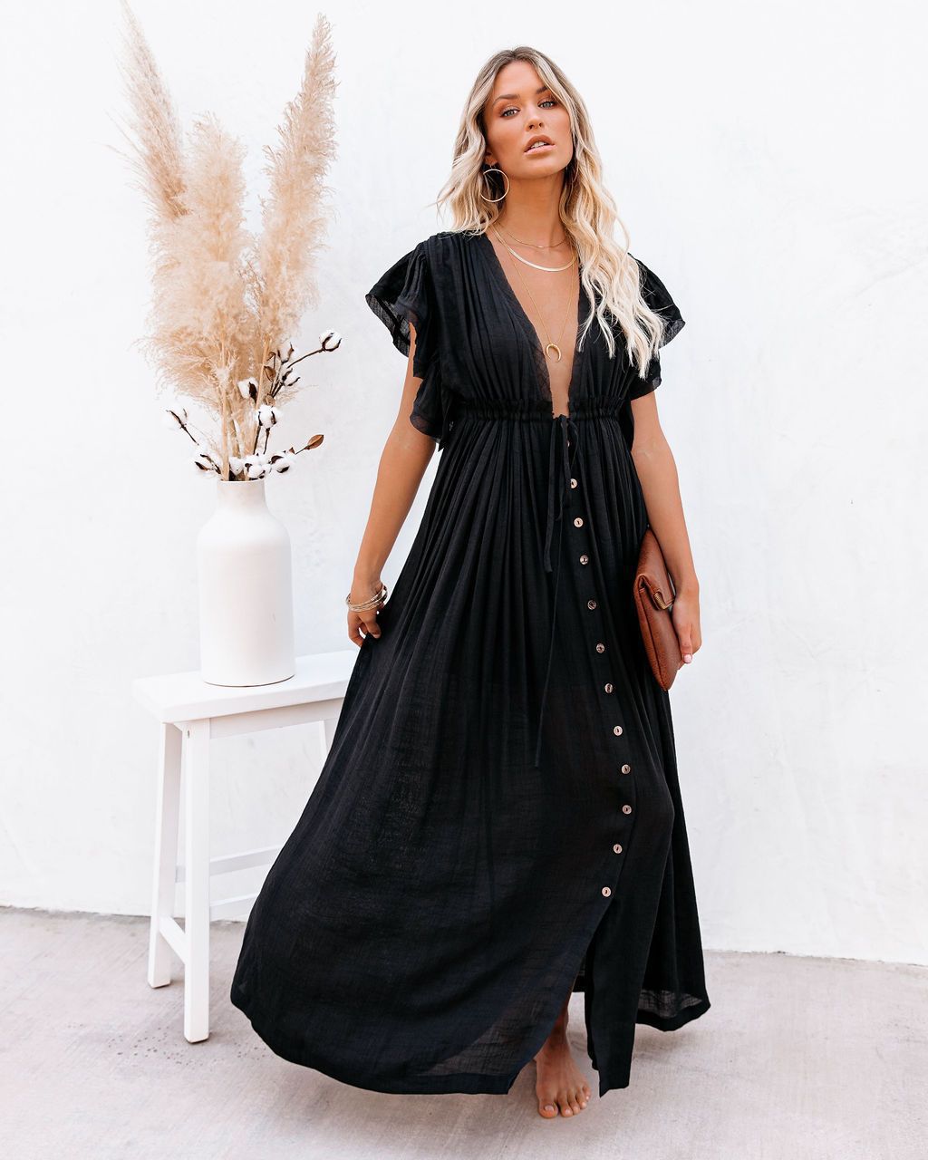 Rose | Women’s Summer Boho Button Front Maxi Dress