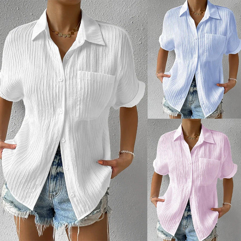 Women’s Relaxed Button-Up Shirt with Short Sleeves