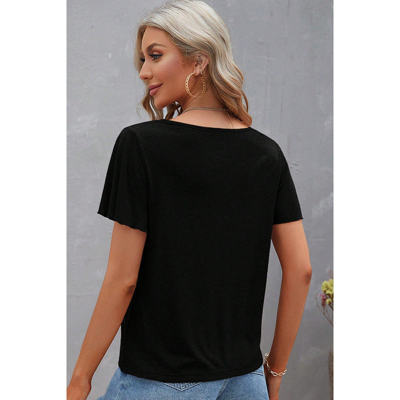 Women’s V-Neck Top with Decorative Strap Detail