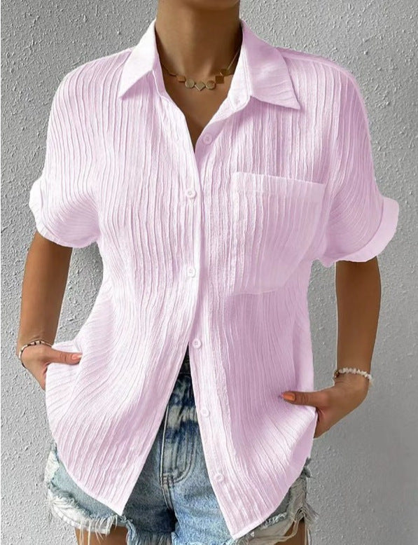 Women’s Relaxed Button-Up Shirt with Short Sleeves